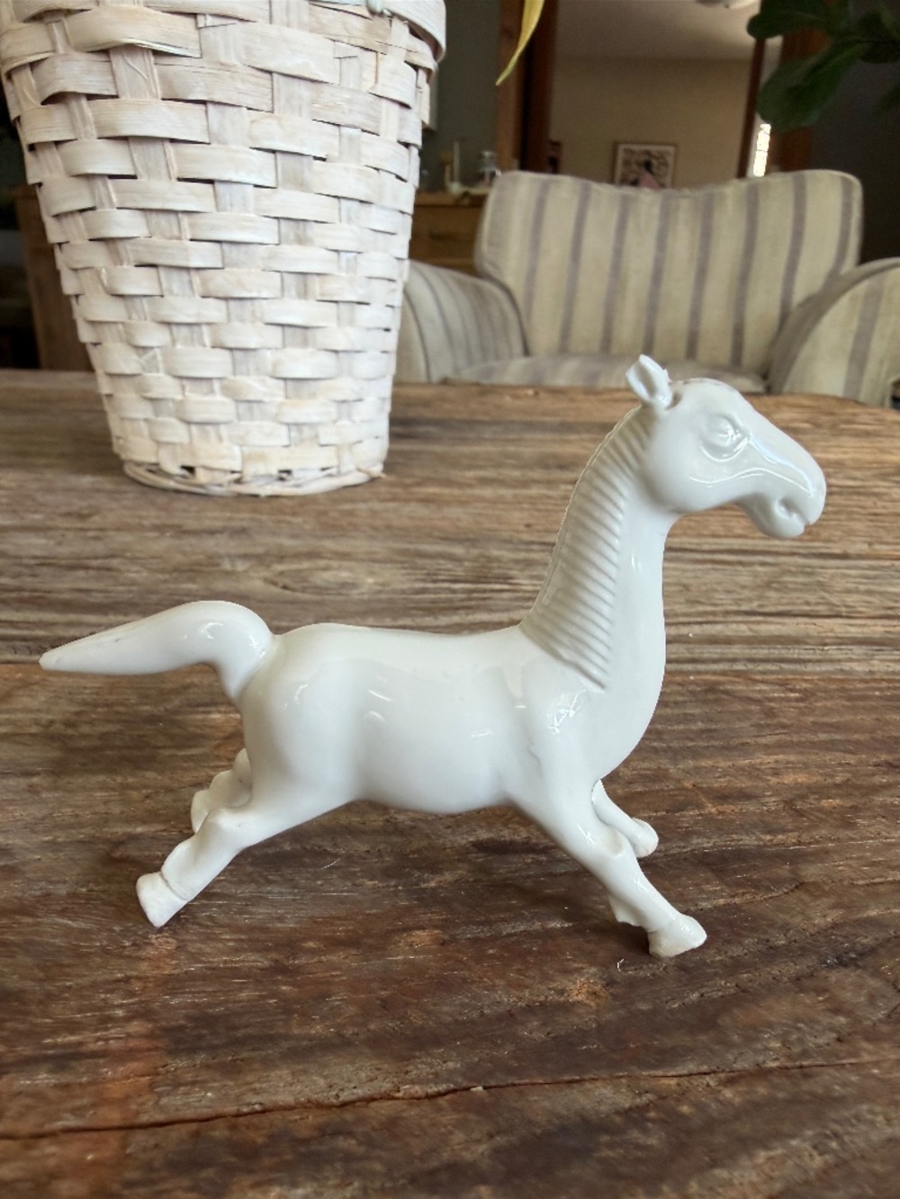 Blanc de Chine Porcelain White Horse Running Figurine